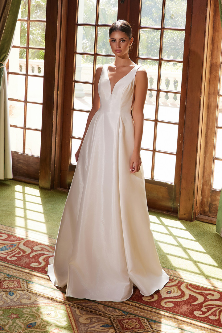 Nox Anabel E156W Plunging V-neck Sleeveless Wedding Gown
