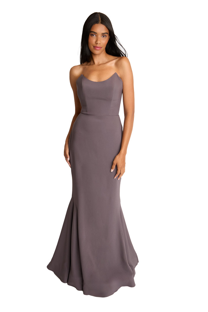 Bari Jay 2624 Stretch Crepe Scoop Strapless Bridesmaid Gown