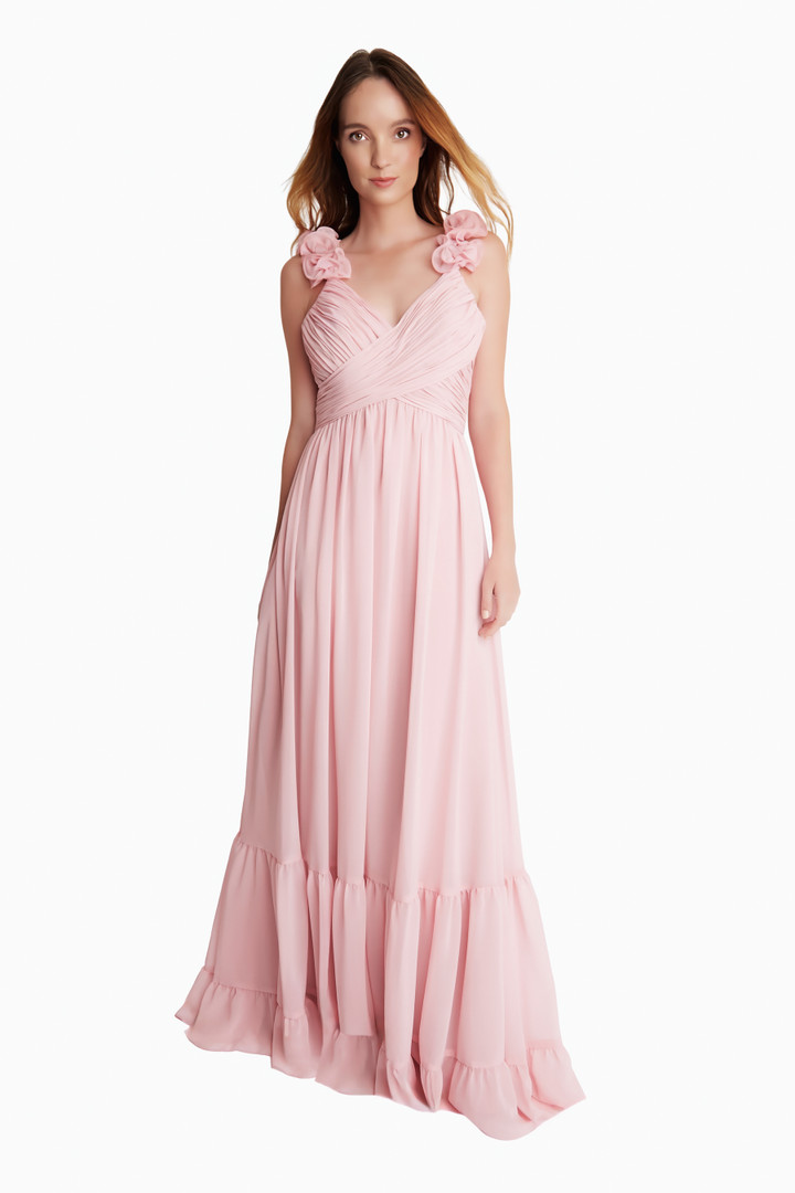 Bari Jay 2611 Bella Chiffon Flower Shoulder Bridesmaid Gown