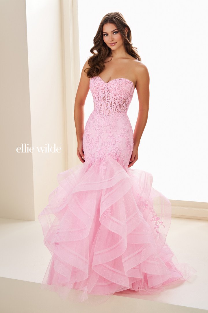 Ellie Wilde by Mon Cheri EW37113 Lace Tulle Strapless Dress