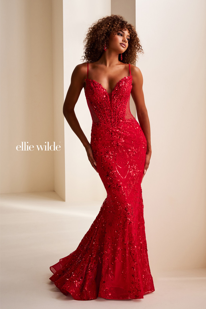 Ellie Wilde by Mon Cheri EW37204 Embroidered Mesh Long Dress