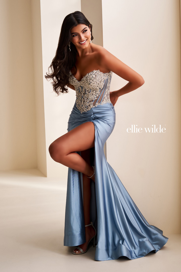 Ellie Wilde by Mon Cheri EW37044 Corded Lace Strapless Dress Ellie Wilde by Mon Cheri EW37044 Corded Lace Strapless Dress