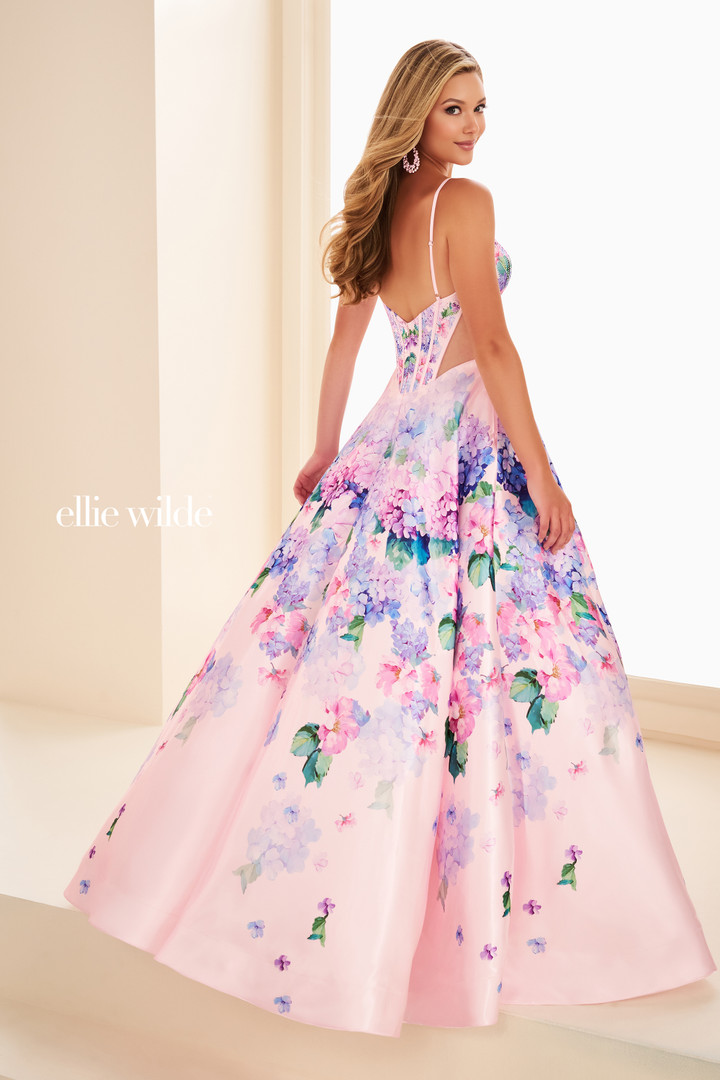 Ellie Wilde by Mon Cheri EW37004 Printed Satin Long Dress