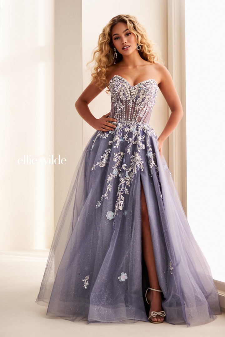 Ellie Wilde by Mon Cheri EW37119 Beaded Tulle Strapless Gown