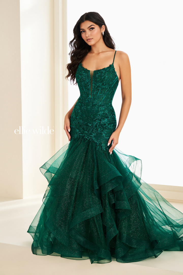 Ellie Wilde by Mon Cheri EW37207 Lace Tiered Ruffles Dress