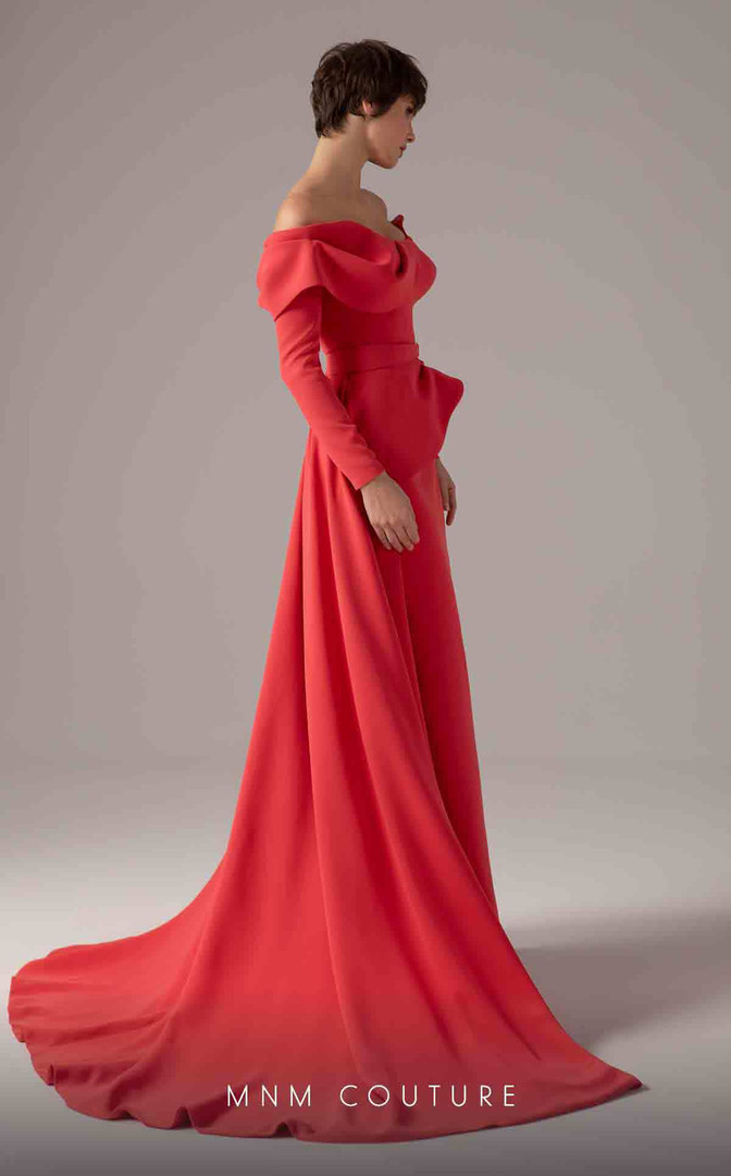 MNM Couture E0099 Crepe Off Shoulder Long Sleeves Long Dress MNM Couture E0099 Crepe Off Shoulder Long Sleeves Long Dress