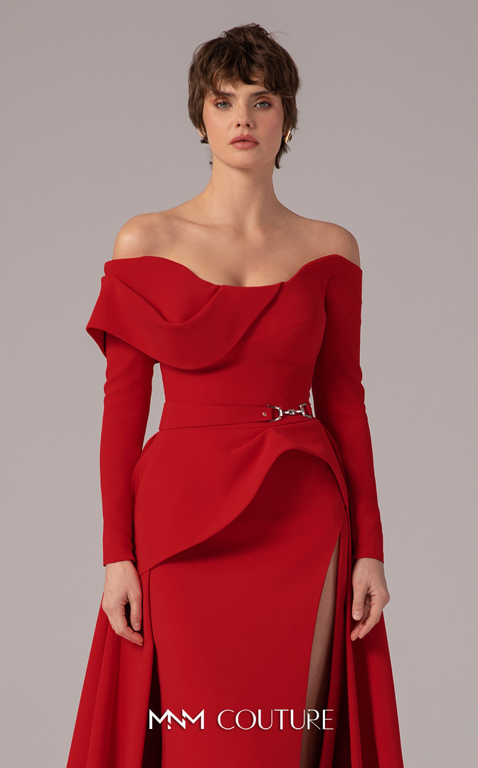 MNM Couture E0099 Crepe Off Shoulder Long Sleeves Long Dress MNM Couture E0099 Crepe Off Shoulder Long Sleeves Long Dress