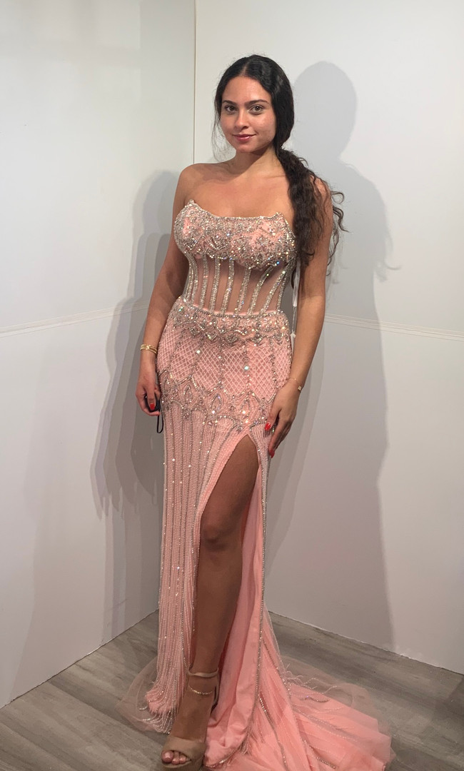 Jovani 49735 Beaded Scoop Neck Strapless Fitted Evening Gown