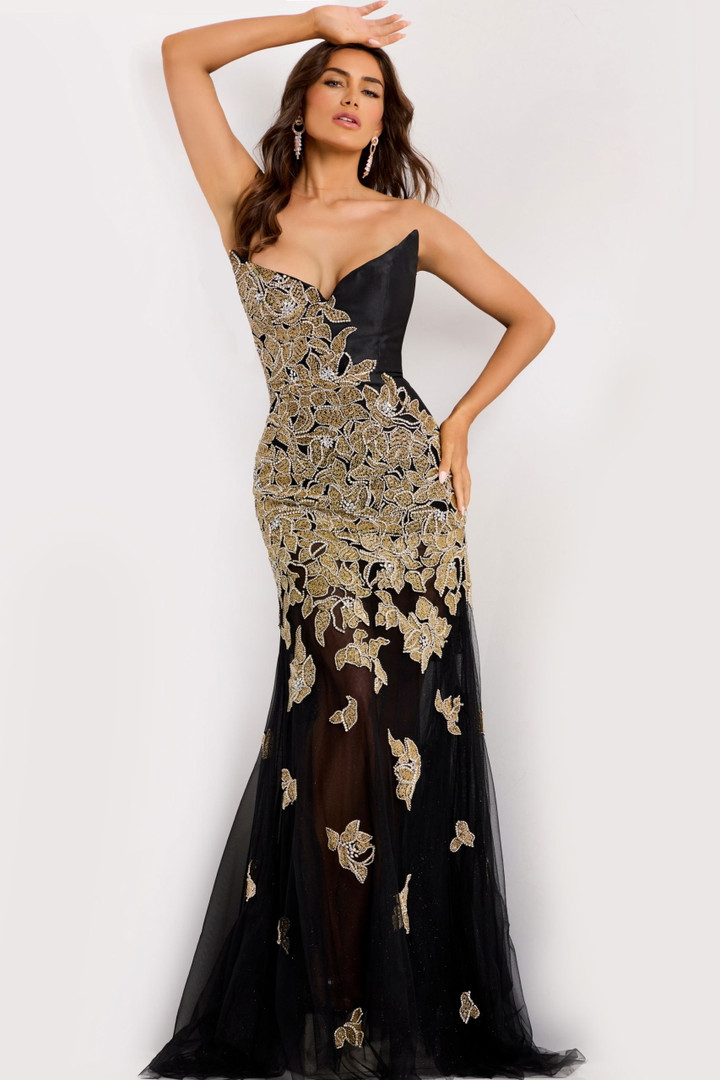 Jovani 45604 Embroidered V-neckline Strapless Evening Gown