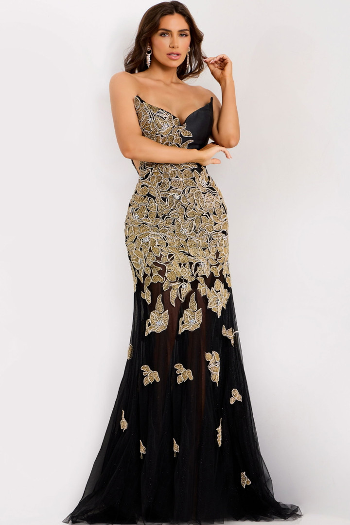 Jovani 45604 Embroidered V-neckline Strapless Evening Gown