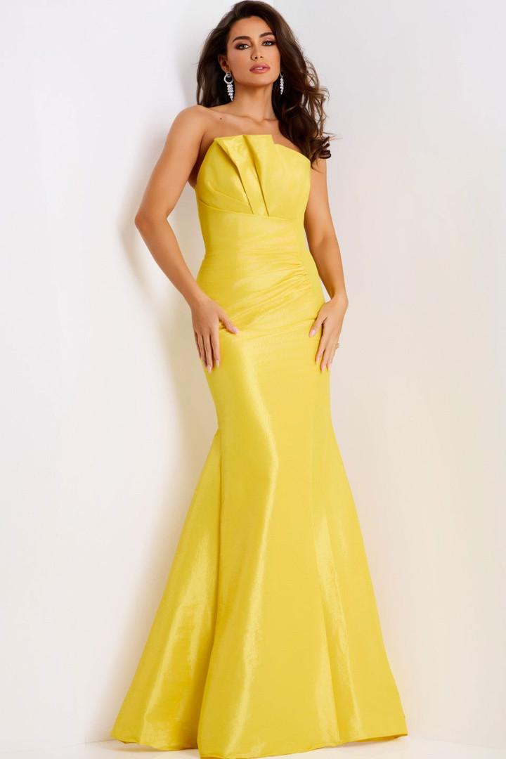 Jovani 46673 Shiny Taffeta Satin Strapless Evening Gown