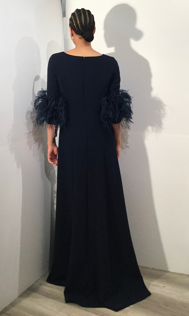 Jovani 40200 Long Sleeves Feathers Round Neck Fitted Gown