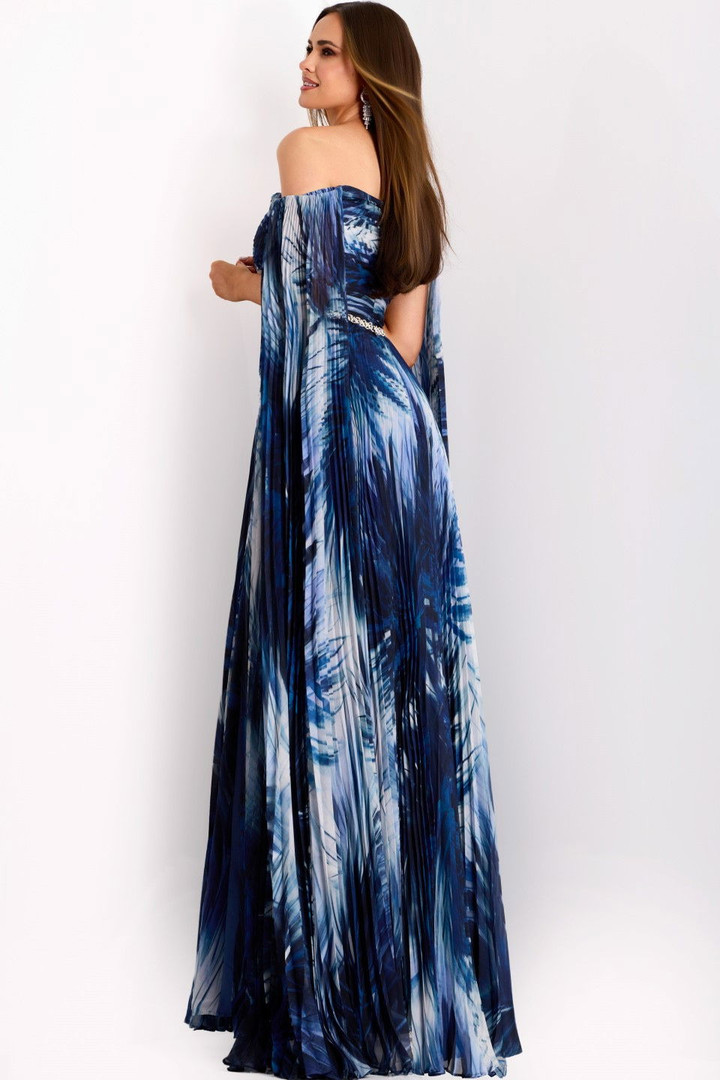 Jovani 45277 Chiffon Flowing Pleated Off-Shoulder Gown