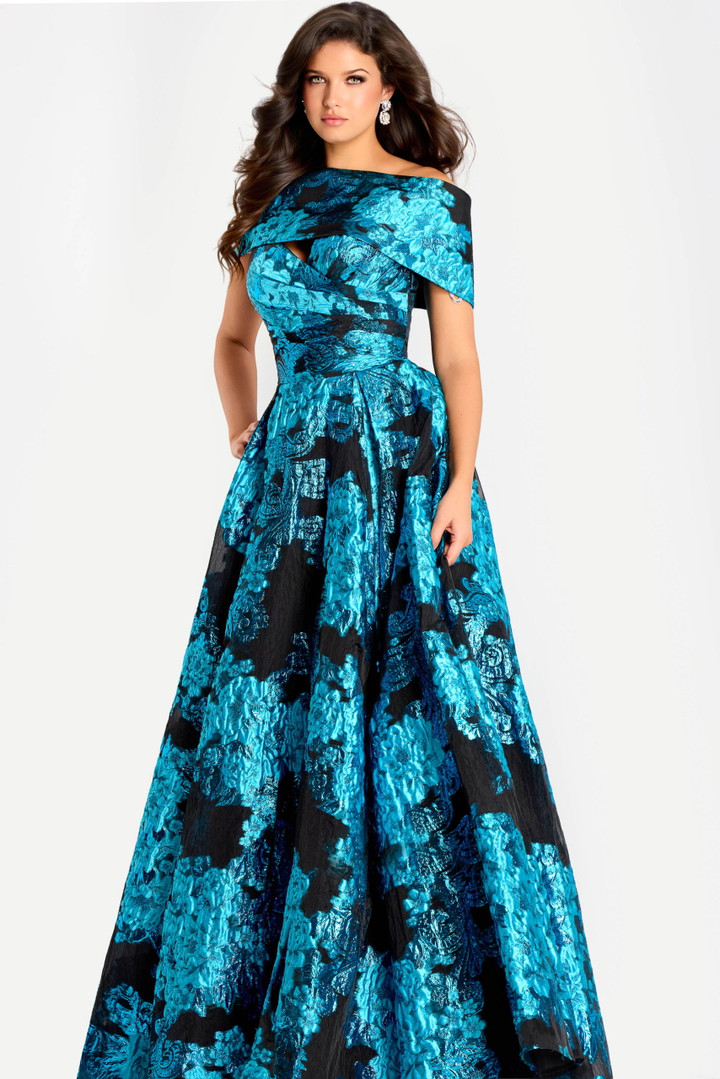 Jovani 47630 Metallic Jacquard Off Shoulder Sleeve Ball Gown