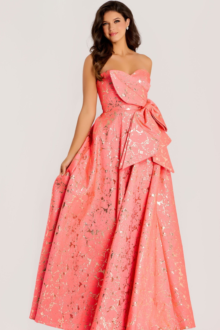 Jovani 48657 Metallic Jacquard Sweetheart Strapless Gown