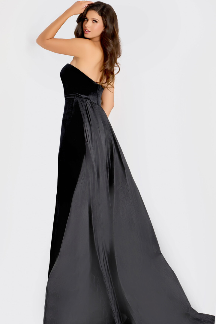 Jovani 48180 Velvet Chiffon Sweetheart Neck Strapless Gown