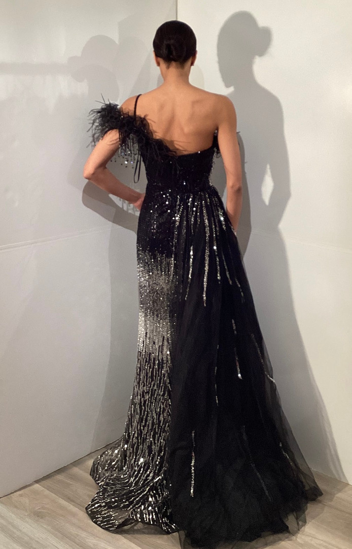 Jovani 45646 Beaded Ayesmatric Neck Features Evening Gown