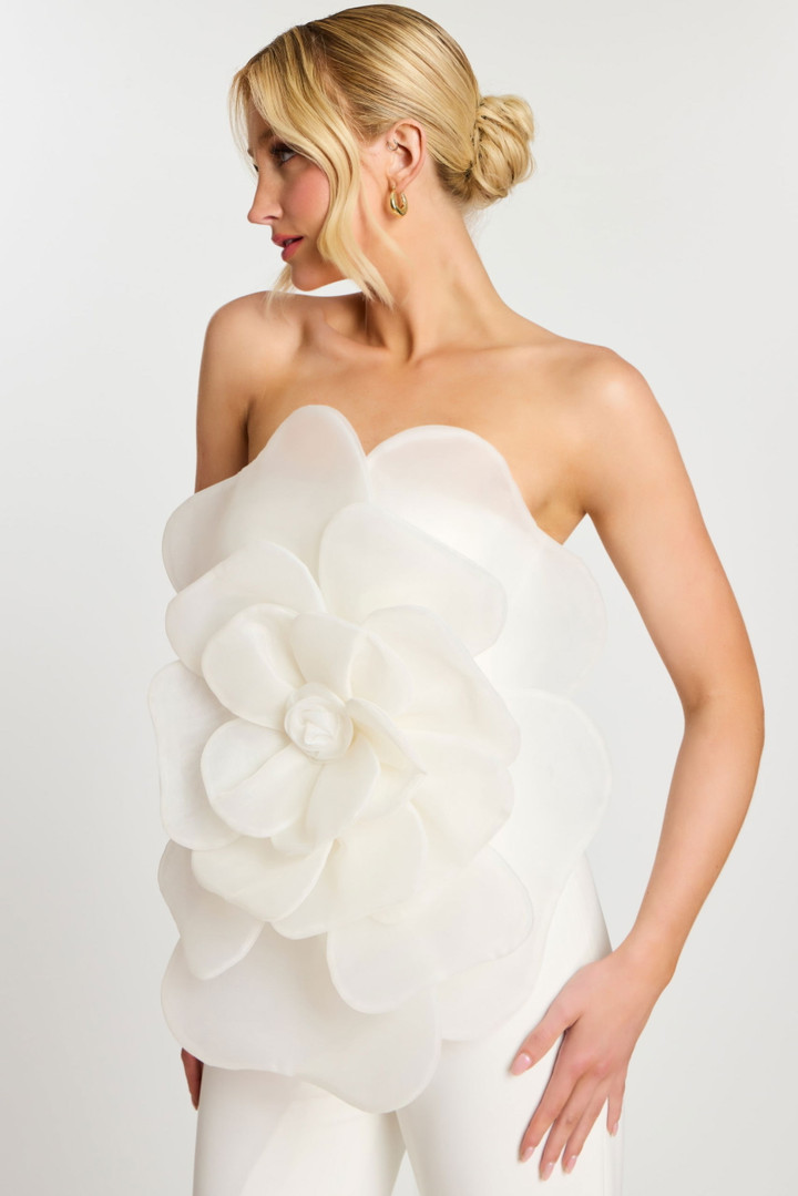 Jovani 45933 Stretch Crepe 3D Floral Strapless Jumpsuit