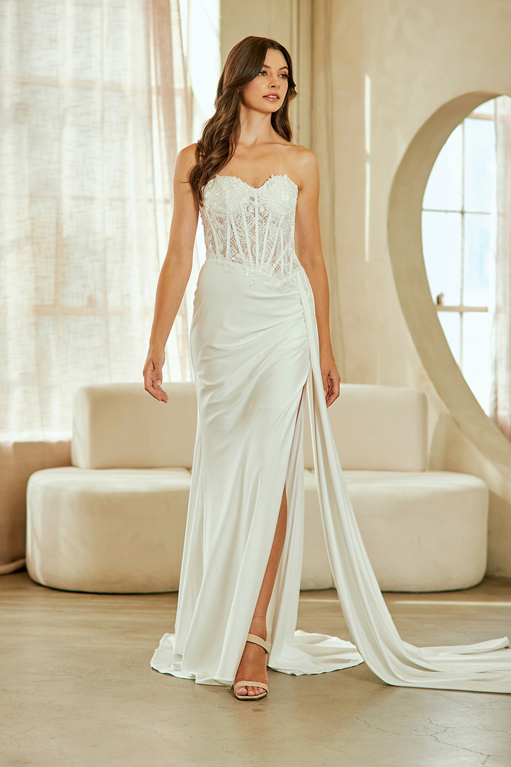 Amelia Couture 2076 Satin Sheer Lace Strapless Bridal Gown