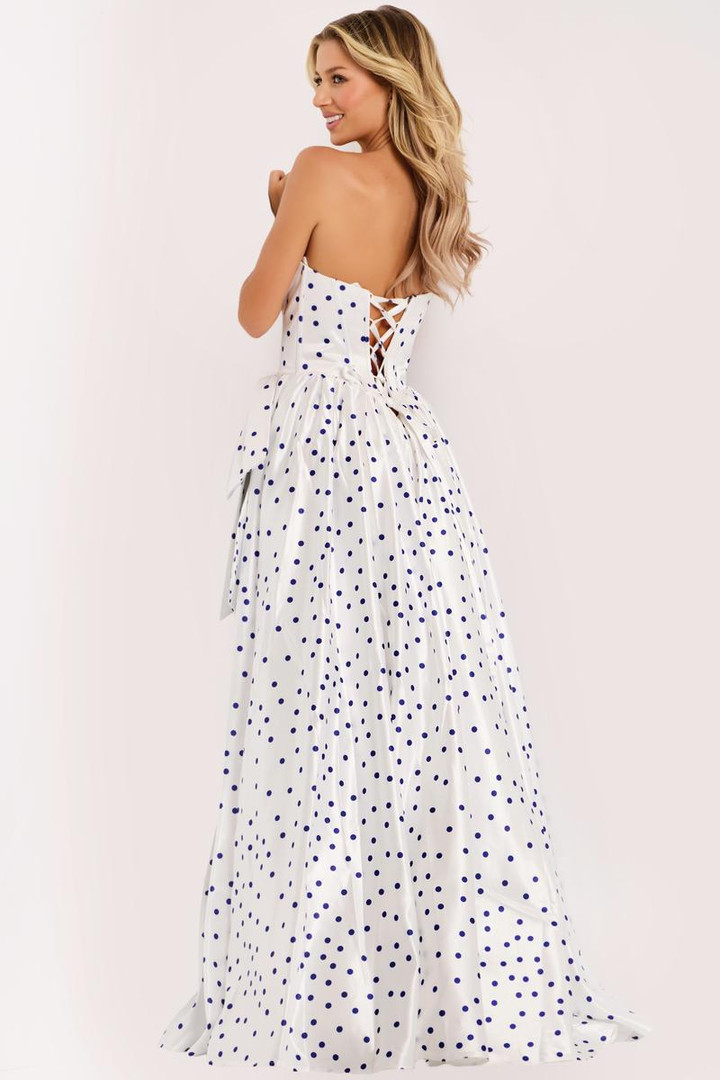 Jovani 49899 Satin Polka Dot Print Strapless Long Ball Gown