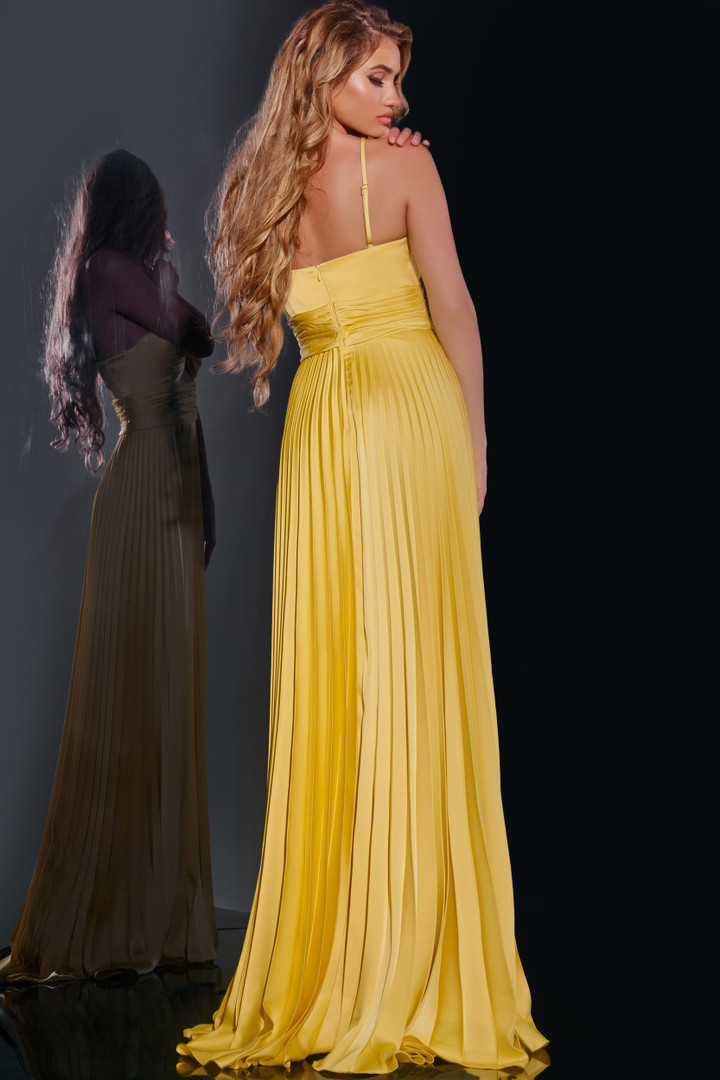 Jovani 42971 Satin Spaghetti Straps Sleeveless Pleated Gown