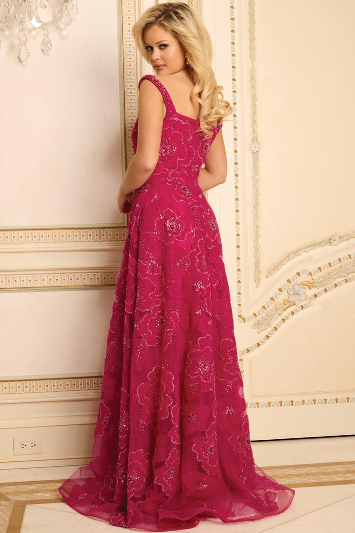 Jovani 46471 Floral Bead Embroidered Tulle Square Neck Gown