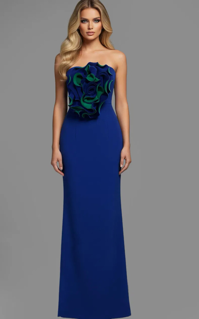 Jovani 40214 Embellished 3D Floral Strapless Mermaid Gown