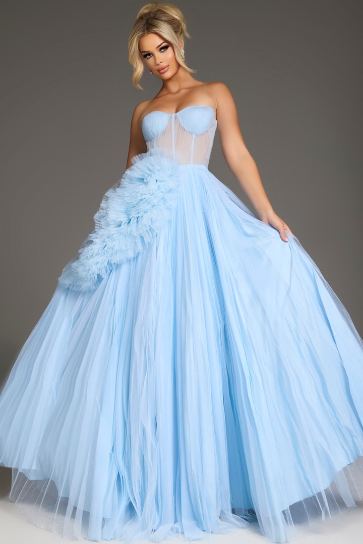 Jovani 38946 Tulle Floral Ruffle Sweetheart Neck Corset Gown