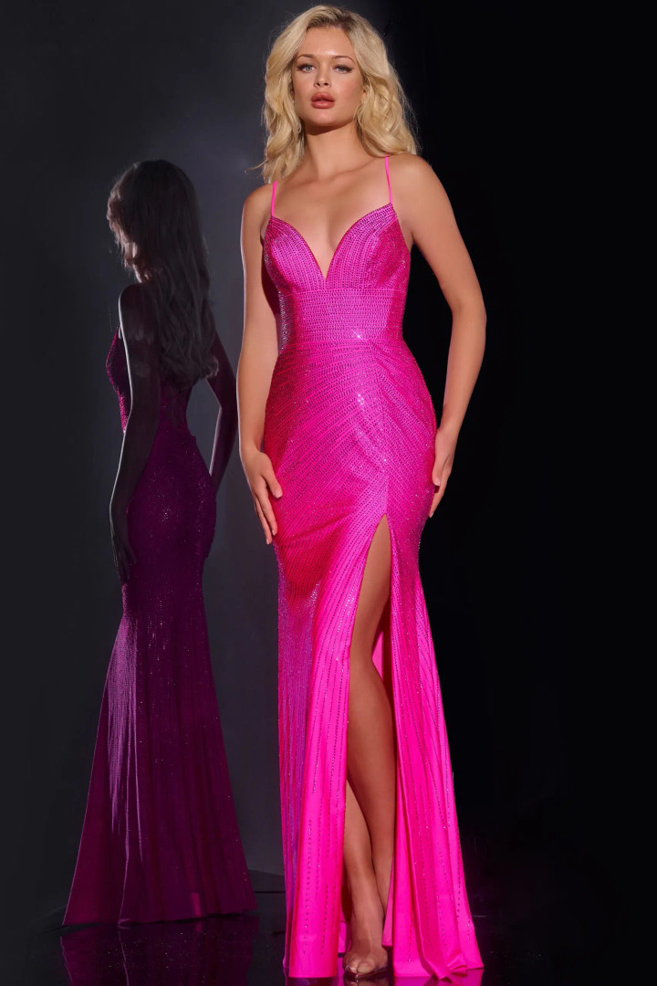 Jovani 36403 Jersey Sequin V-Neckline Sleeveless Long Dress