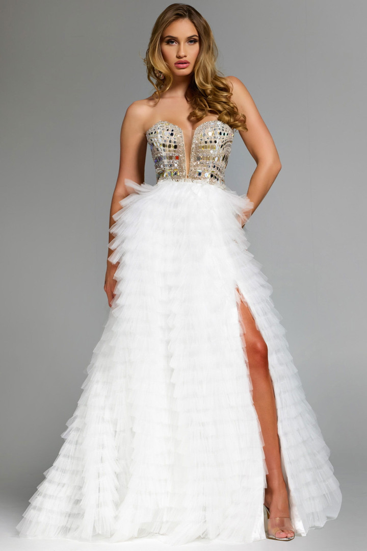 Jovani 43412 Tulle Embellished Layered Skirt Strapless Gown
