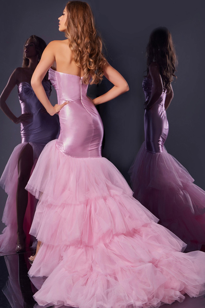 Jovani D5315 Ruffled Tulle Sweetheart Neck Strapless Gown