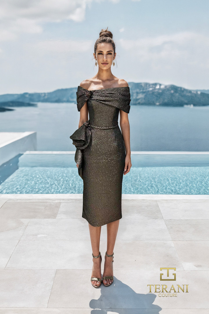 Terani Couture 261C6523 Metallic Jacquard Fitted Short Dress