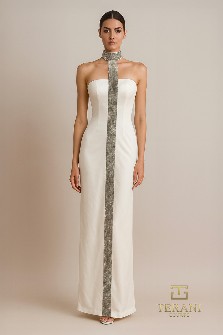 Terani Couture 261E6119 Scuba Strapless Sleeveless Long Gown