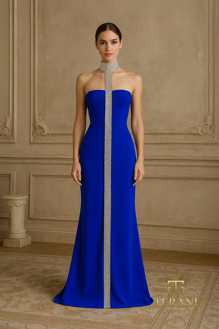 Terani Couture 261E6119 Scuba Strapless Sleeveless Long Gown