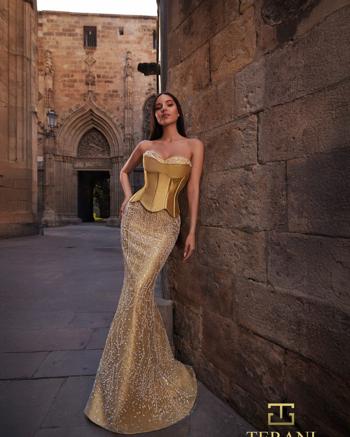 Terani Couture 261E6238 Mikado Sweetheart Neckline Long Gown