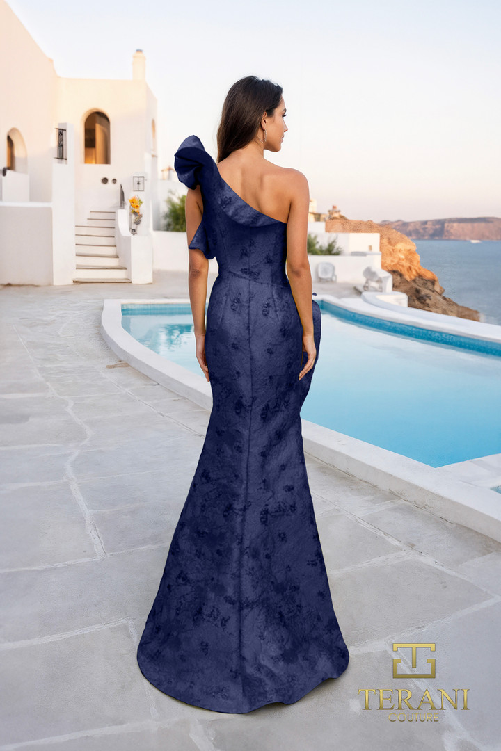 Terani Couture 261E6678 Jacquard Ruffled One Shoulder Gown