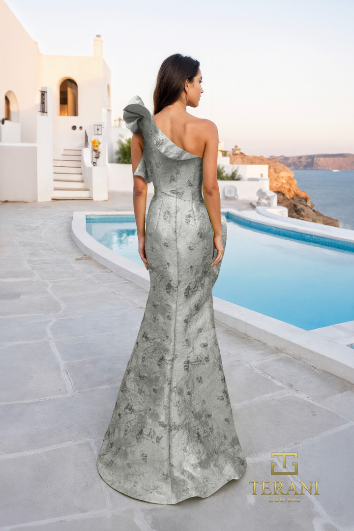 Terani Couture 261E6678 Jacquard Ruffled One Shoulder Gown