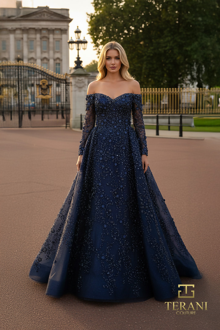 Terani Couture 261GL6659 Beaded Tulle Off Shoulder Ballgown
