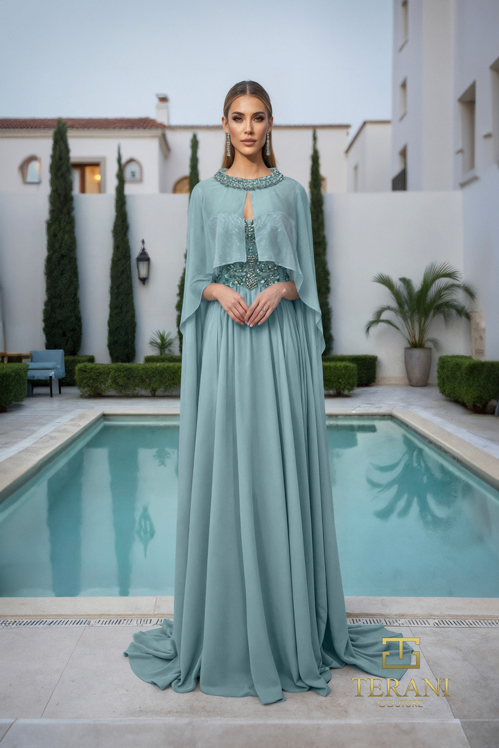 Terani Couture 261M6402 Chiffon Sweetheart Neck Long Gown