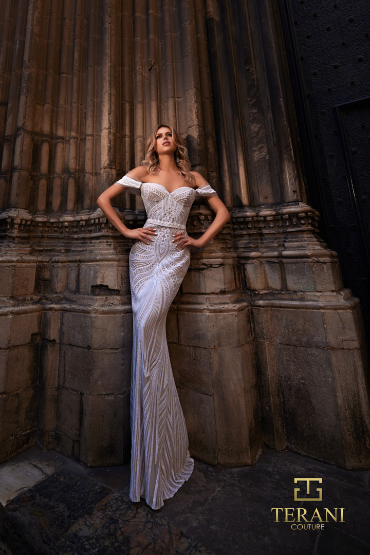 Terani Couture 261P6161 Organza Embroidery Off Shoulder Gown