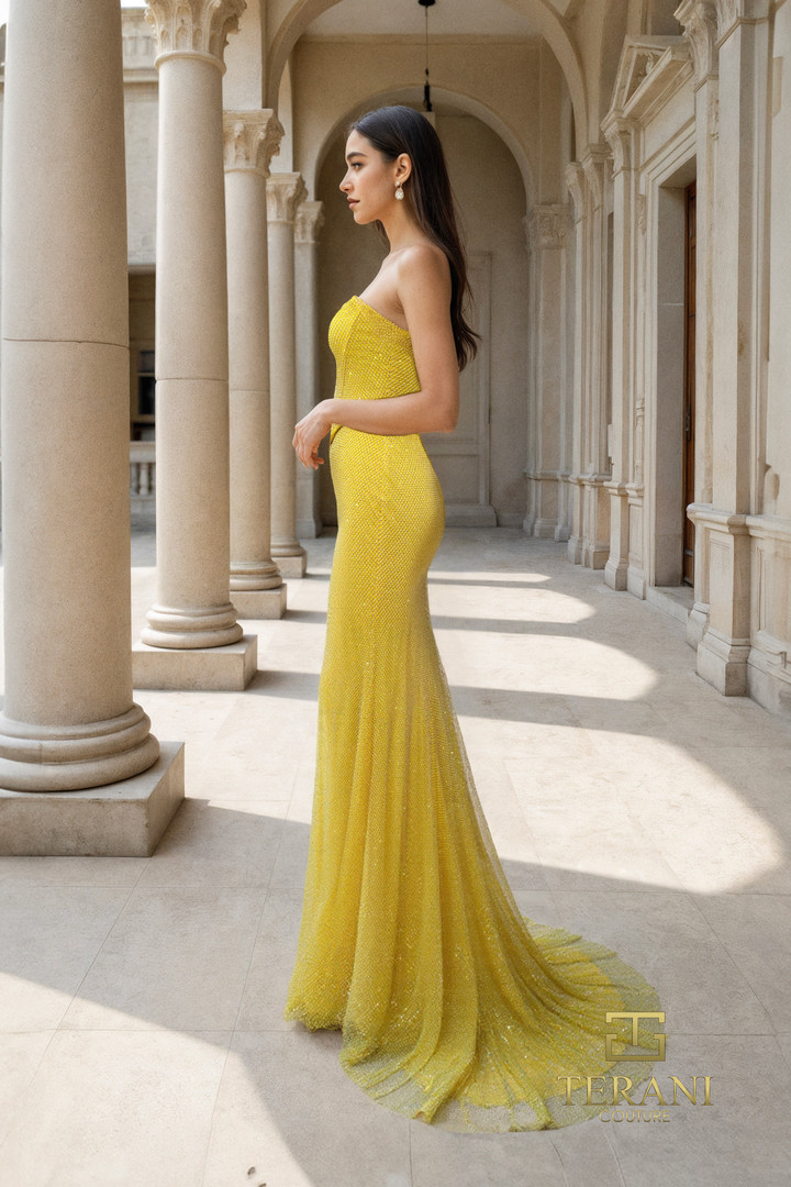 Terani Couture 261P6187 Fishnet Draped Cowl Neckline Gown