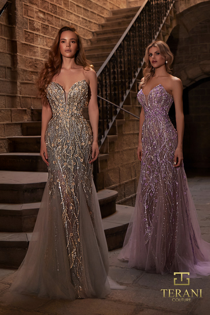 Terani Couture 261P6191 Beaded Tulle Sweetheart Long Gown