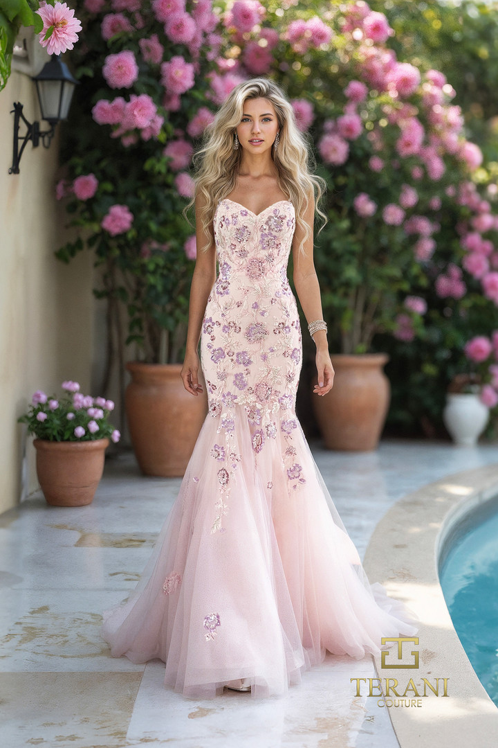 Terani Couture 261P6193 Beaded Tulle Sweetheart Long Gown