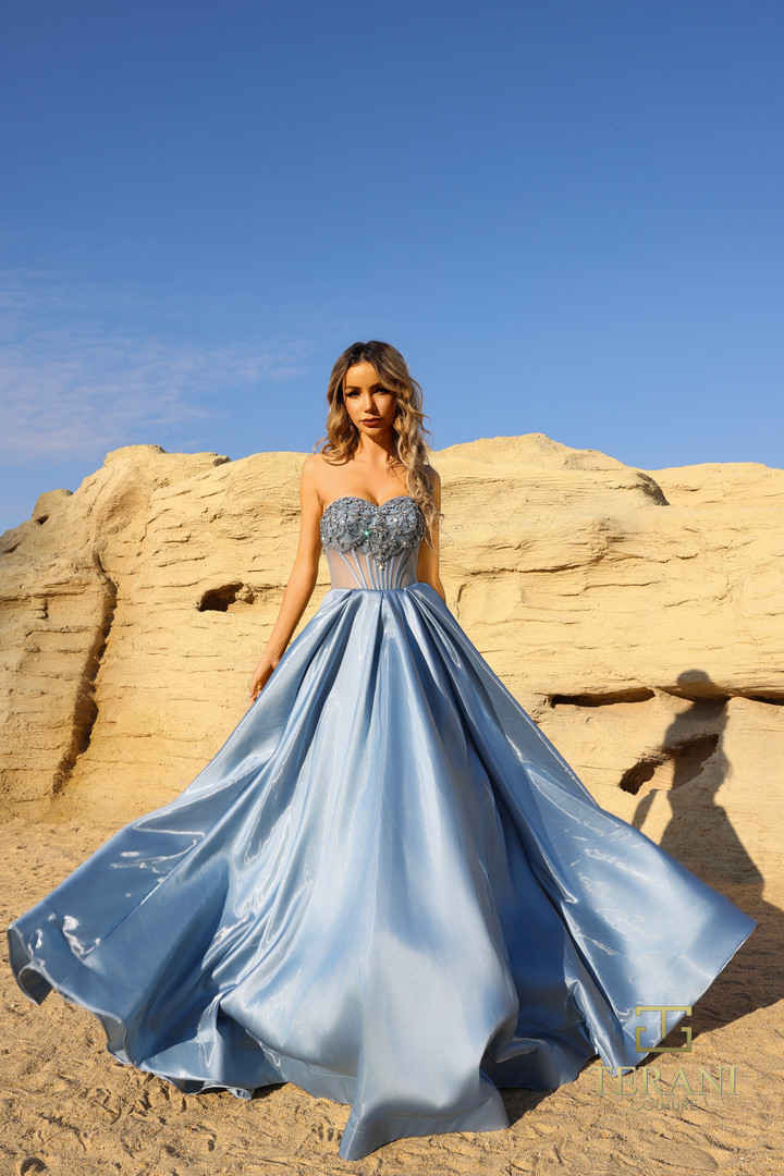 Terani Couture 261P6608 Satin Sweetheart Neckline Long Gown