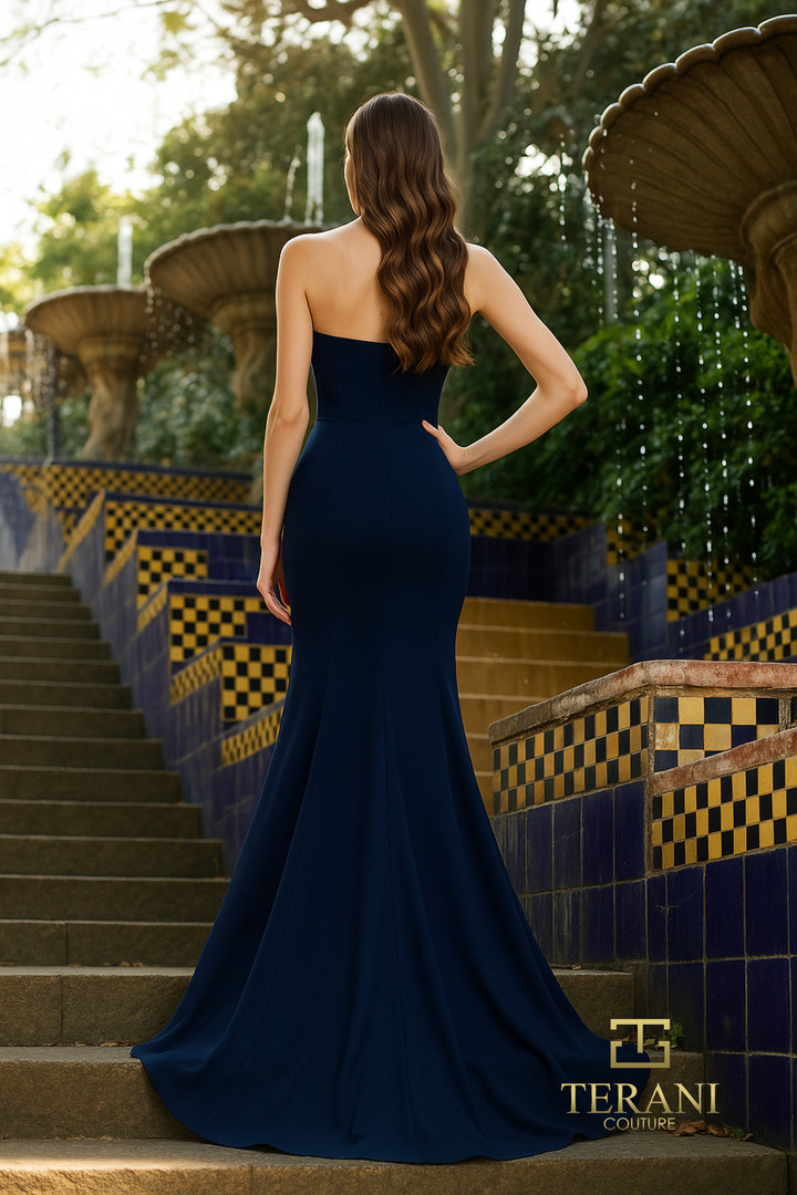 Terani Couture 261P6624 Mikado Low V-Neck Sleeveless Gown