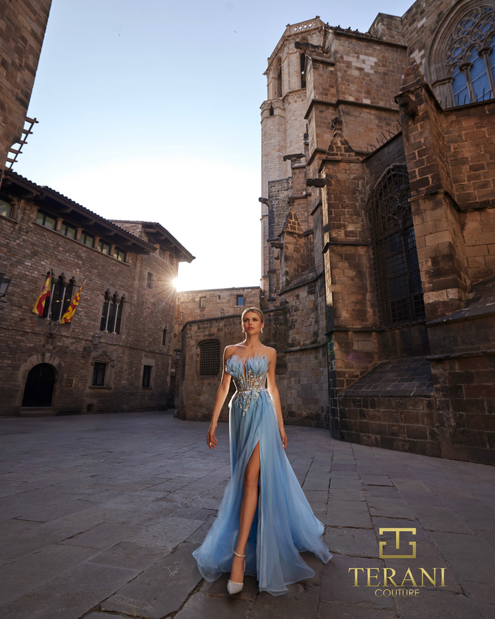 Terani Couture 261P6631 Mesh Illussion Sweetheart Long Gown