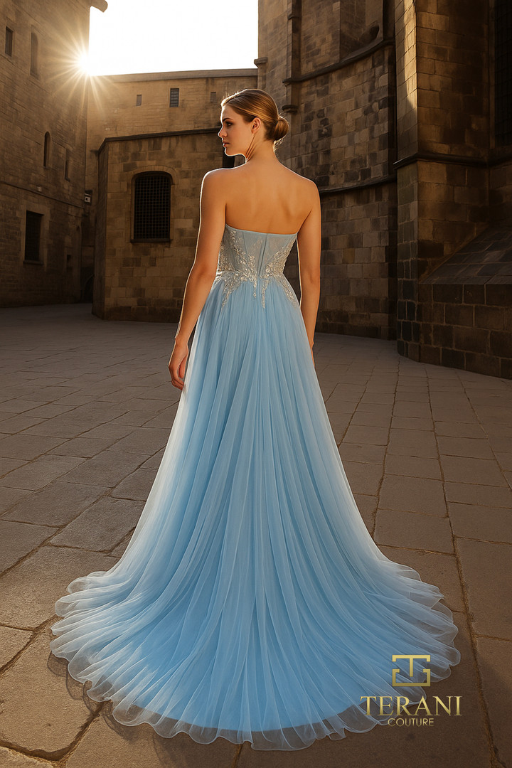 Terani Couture 261P6631 Mesh Illussion Sweetheart Long Gown