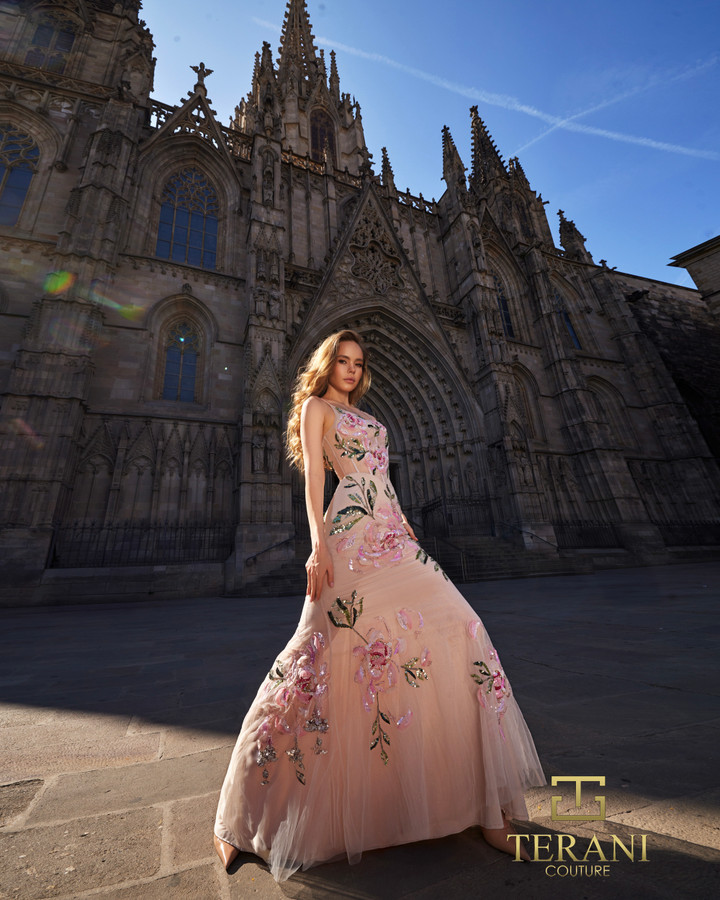 Terani Couture 261P6677 Tulle Embroidery Scoop Neck Gown