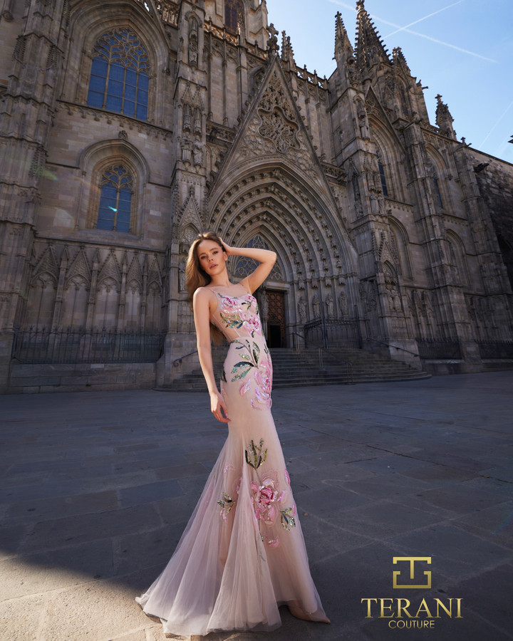 Terani Couture 261P6677 Tulle Embroidery Scoop Neck Gown