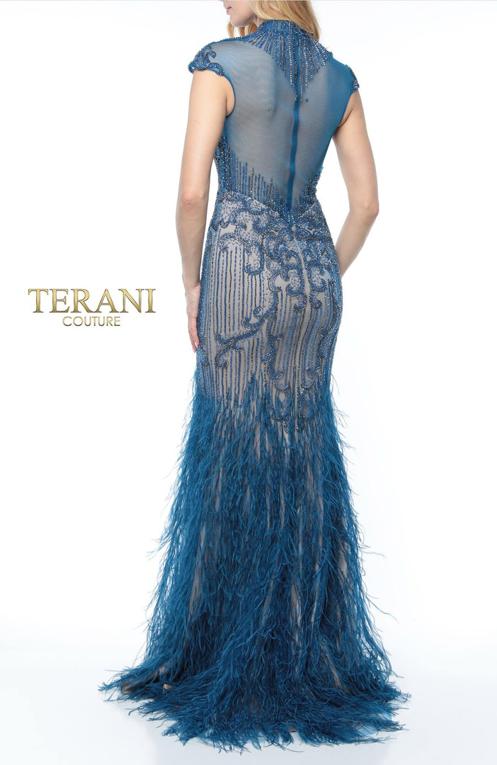 Terani Couture 1721GL4446 High Neck Cape Sleeve Long Dress